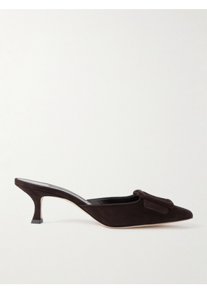 Manolo Blahnik - Maysale 50 Buckled Suede Mules - Brown - IT35,IT35.5,IT36,IT36.5,IT37,IT37.5,IT38,IT38.5,IT39,IT39.5,IT40,IT40.5,IT41,IT41.5,IT42,IT42.5,IT43