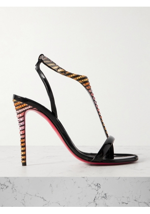 Christian Louboutin - Athina 100 Patent Leather-trimmed Crystal-embellished Striped Satin Sandals - Black - IT36,IT37,IT37.5,IT38,IT38.5,IT39,IT39.5,IT40,IT41,IT42