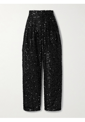 Isabel Marant - Aras Pleated Sequined Metallic Tulle Tapered Pants - Black - FR 34,FR 36,FR 38,FR 40,FR 42,FR 44