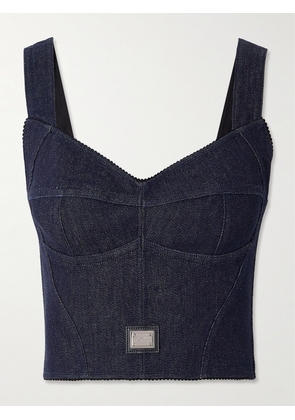 Dolce & Gabbana - Picot-trimmed Denim Bustier Top - Blue - IT36,IT38,IT40,IT42,IT44,IT46,IT48