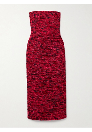 Carolina Herrera - Strapless Ruched Floral-print Crepe Midi Dress - Red - US2,US4,US6,US8
