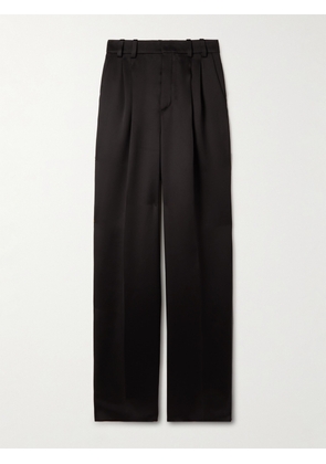 SAINT LAURENT - Pleated Silk-satin Straight-leg Pants - Black - FR 34,FR 36,FR 38,FR 40,FR 42