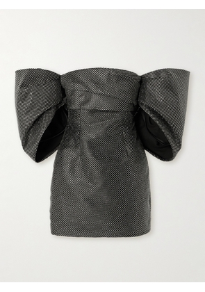 Solace London - Elina Off-the-shoulder Gathered Crystal-embellished Faille Mini Dress - Black - UK 4,UK 6,UK 8,UK 10,UK 12