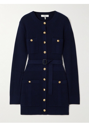 Chloé - Belted Ribbed Wool-blend Mini Dress - Blue - x small,small,medium,large,x large