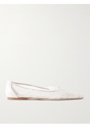 Danielle Frankel - Beatrice Leather-trimmed Appliquéd Mesh Point-toe Flats - Ivory - IT36,IT37,IT37.5,IT38,IT38.5,IT39,IT39.5,IT40,IT40.5,IT41,IT42
