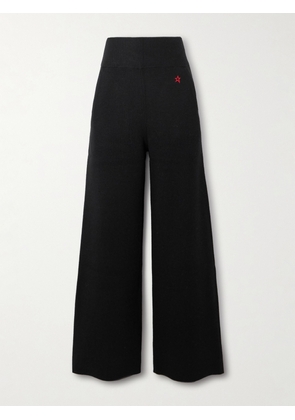 Perfect Moment - Embroidered Knitted Wool Wide-leg Pants - Black - x small,small,medium,large,x large