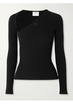 COURREGES - Slash Asymmetric Ribbed-knit Sweater - Black - x small,small,medium,large,x large
