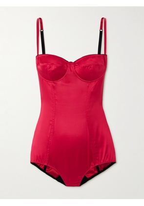 Dolce & Gabbana - Underwired Picot-trimmed Stretch-silk Satin Bodysuit - 1,2,3,4,5