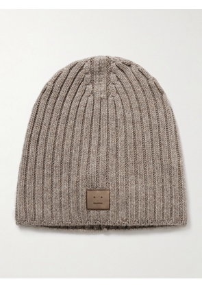 Acne Studios - Appliquéd Ribbed Wool Beanie - Brown - One size