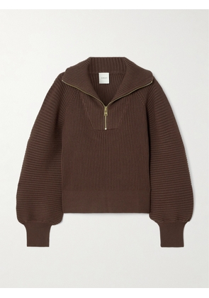 Varley - Reid Ribbed-knit Half-zip Sweater - Brown - x small,small,medium,large,x large