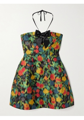 SHUSHU/TONG - Bow-embellished Brocade Mini Dress - Green - UK 6,UK 8,UK 10,UK 12,UK 14