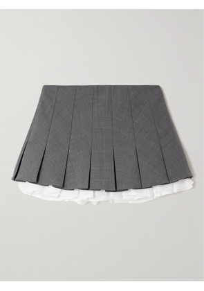 SHUSHU/TONG - Layered Pleated Cotton Poplin-trimmed Grain De Poudre Mini Skirt - Gray - UK 6,UK 8,UK 10,UK 12,UK 14