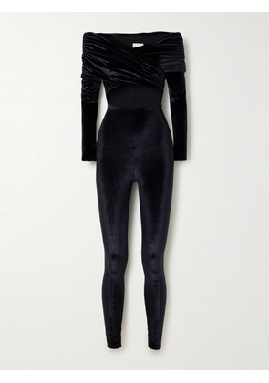Maygel Coronel - Bagolo Cutout Draped Stretch-velvet Jumpsuit - Blue - Petite,One Size,Extended