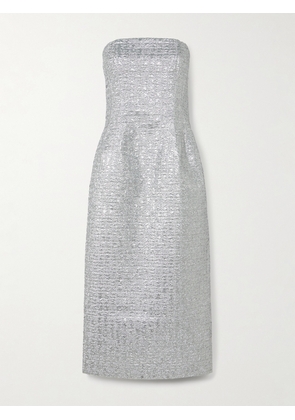 Emilia Wickstead - Leila Strapless Metallic Cloqué Midi Dress - Silver - UK 6,UK 8,UK 10,UK 12,UK 14,UK 16,UK 18
