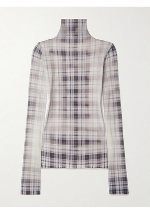 Acne Studios - Checked Stretch-jersey Turtleneck Top - Gray - xx small,x small,small,medium,large