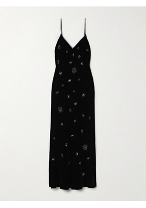 La Ligne - Embellished Silk-satin Trimmed Velvet Midi Dress - Black - xx small,x small,small,medium,large,x large