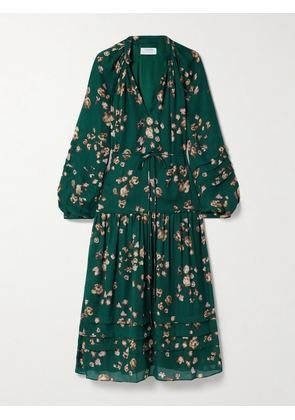La Ligne - Belted Floral-print Silk Crepe De Chine Midi Dress - Green - xx small,x small,small,medium,large,x large