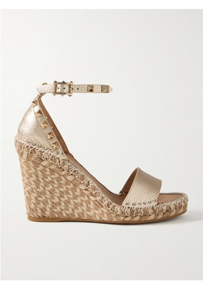 Valentino Garavani - Rockstud 105 Metallic Textured-leather Espadrille Wedge Sandals - Gold - IT35,IT36,IT37,IT38,IT39,IT40,IT41,IT42