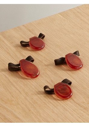 Fourth Street - Set Of Four Leather And Glass Napkin Rings - Brown - One size