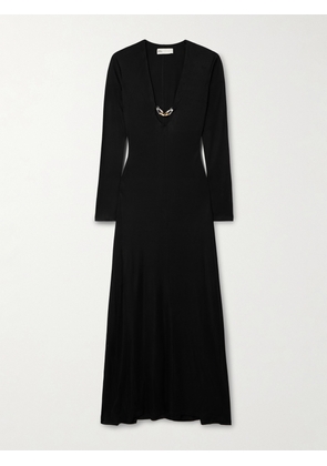 Tory Burch - Jessa Embellished Satin-jersey Maxi Dress - Black - US2,US4,US6,US8,US10,US12