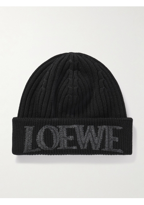 LOEWE - Embroidered Wool Beanie - Black - One size
