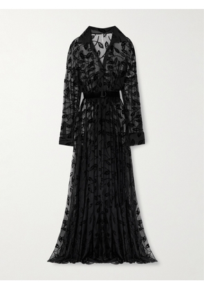 Norma Kamali - Appliquéd Belted Stretch-mesh Gown - Black - xx small,x small,small,medium,large,x large