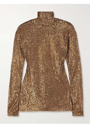 Norma Kamali - Sequined Stretch-mesh Turtleneck Top - Metallic - xx small,x small,small,medium,large,x large