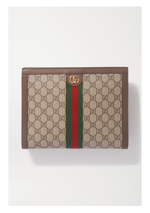 Gucci - Ophidia Textured Leather-trimmed Printed Coated-canvas Pouch - Brown - One size