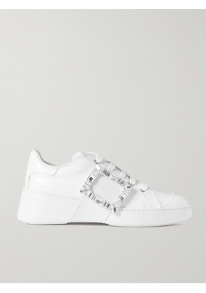 Roger Vivier - Viv Skate Crystal-embellished Rubber-trimmed Leather Sneakers - White - IT34,IT34.5,IT35,IT35.5,IT36,IT36.5,IT37,IT37.5,IT38,IT38.5,IT39,IT39.5,IT40,IT40.5,IT41,IT41.5,IT42