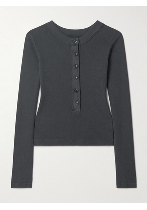 Citizens of Humanity - Varra Ribbed Jersey Henley Top - Gray - x small,small,medium,large,x large