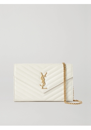 SAINT LAURENT - Cassandre Chain Matelassé Textured-leather Wallet - Cream - One size
