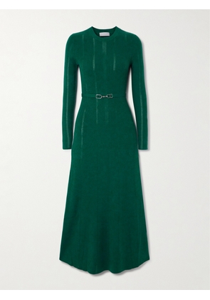Gabriela Hearst - Imagene Belted Ribbed Pointelle-knit Wool Midi Dress - Green - x small,small,medium,large,x large