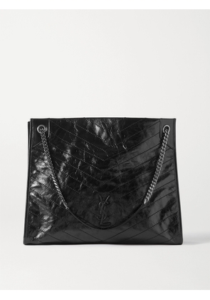 SAINT LAURENT - Niki Large Quilted Crinkled Glossed-leather Tote - Black - One size