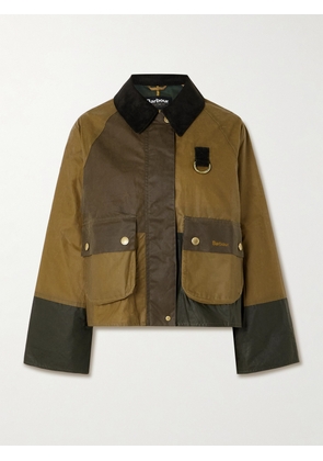 Barbour - Alma Cropped Corduroy-trimmed Patchwork Waxed-cotton Jacket - Brown - UK 8,UK 10,UK 12,UK 14,UK 16,UK 18
