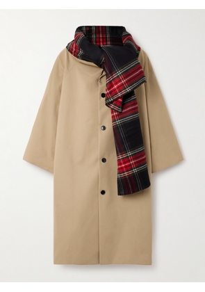 Marie Adam-Leenaerdt - Oversized Checked Scarf-detailed Cotton-gabardine Coat - Neutrals - FR 36,FR 38,FR 40