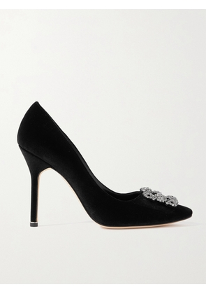 Manolo Blahnik - Hangisi 105 Crystal-embellished Velvet Pumps - Black - IT34,IT34.5,IT35,IT35.5,IT36,IT36.5,IT37,IT37.5,IT38,IT38.5,IT39,IT39.5,IT40,IT40.5,IT41,IT41.5,IT42,IT43