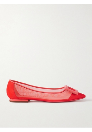 Roger Vivier - Gommettine Buckled Patent Leather-trimmed Mesh Ballet Flats - Red - IT36,IT36.5,IT37,IT37.5,IT38,IT38.5,IT39,IT39.5,IT40,IT40.5,IT41,IT41.5,IT42
