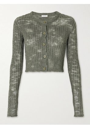 Acne Studios - Cropped Ribbed Linen-blend Cardigan - Green - xx small,x small,small,medium,large