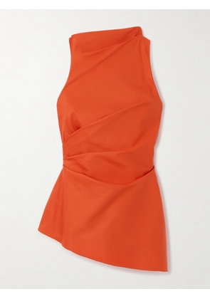 McQueen - Asymmetric Gathered Cotton-blend Blouse - Orange - IT38,IT40,IT42
