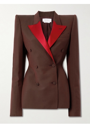 MCQUEEN - Double-breasted Silk-trimmed Wool And Mohair-blend Blazer - Burgundy - IT38,IT40,IT42