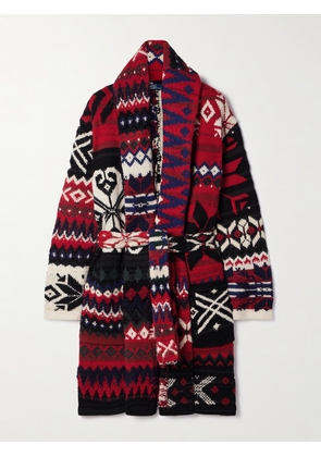 Polo Ralph Lauren - Belted Fair Isle Wool-blend Cardigan - Burgundy - x small,small,medium,large