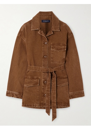 Veronica Beard - Ramone Belted Herringbone Cotton-twill Jacket - Brown - xx small,x small,small,medium,large,x large