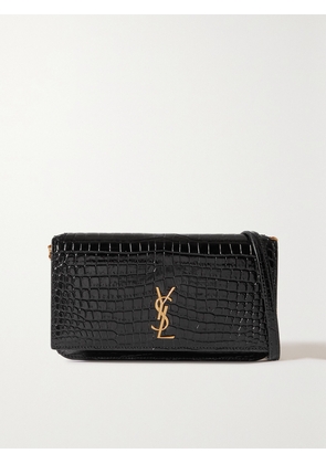SAINT LAURENT - Cassandre Strap Leather Phone Case - Black - One size