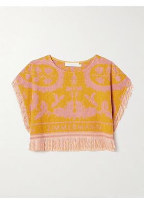 Zimmermann - Wylie Cropped Frayed Cotton-terry Jacquard Top - Yellow - 00,0,1,2,3,4