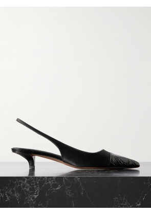 Paris Texas - Miranda Croc-effect Leather-trimmed Satin Slingback Pumps - Black - IT36,IT36.5,IT37,IT37.5,IT38,IT38.5,IT39,IT39.5,IT40,IT41,IT42