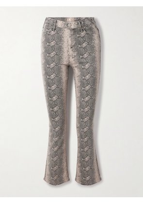 Mother - The Hustler Cropped Snake-print High-rise Flared Jeans - Neutrals - 23,24,25,26,27,28,29,30,31,32