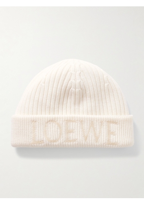 LOEWE - Embroidered Wool Beanie - White - One size