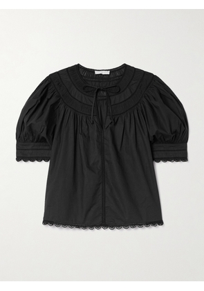 Ulla Johnson - Dylan Plissé-chiffon And Lace-trimmed Cotton-poplin Blouse - Black - US0,US2,US4,US6,US8,US10,US12,US14,US16