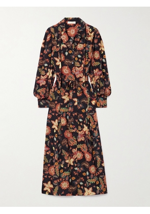 Ulla Johnson - Giselle Belted Floral-print Silk Midi Dress - Black - US0,US2,US4,US6,US8,US10,US12,US14