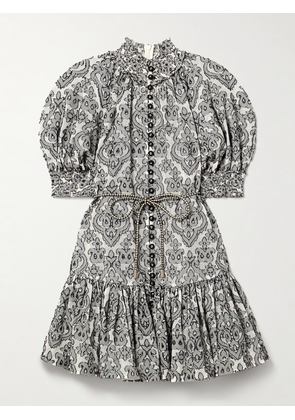 Zimmermann - Wylie Belted Embroidered Cotton Mini Dress - Gray - 00,0,1,2,3,4